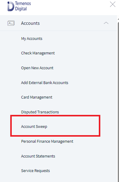 Account Sweep Navigation from Hamburger Menu